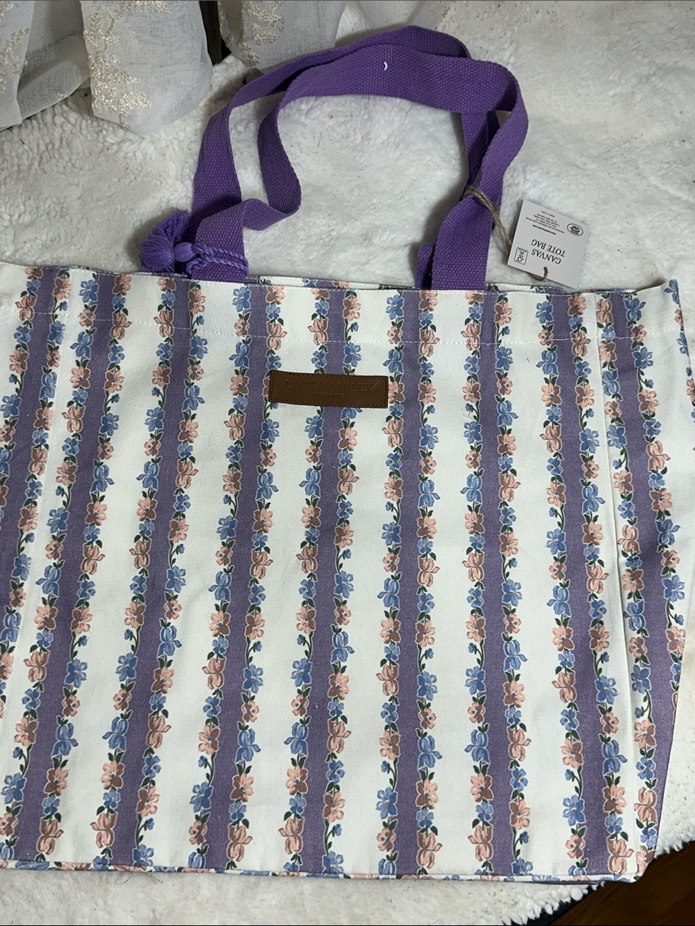 Laura Ashley large floral purple tote canvas bag